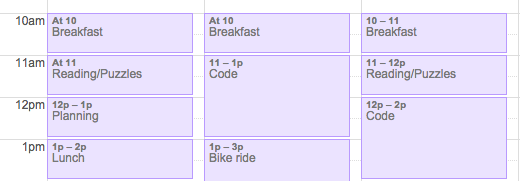 Screenshot of a timetable