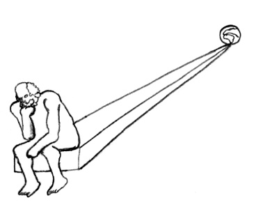 Archimedes sitting on a long lever pushing against the Earth