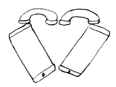 Some phones in something roughly like a heart shape